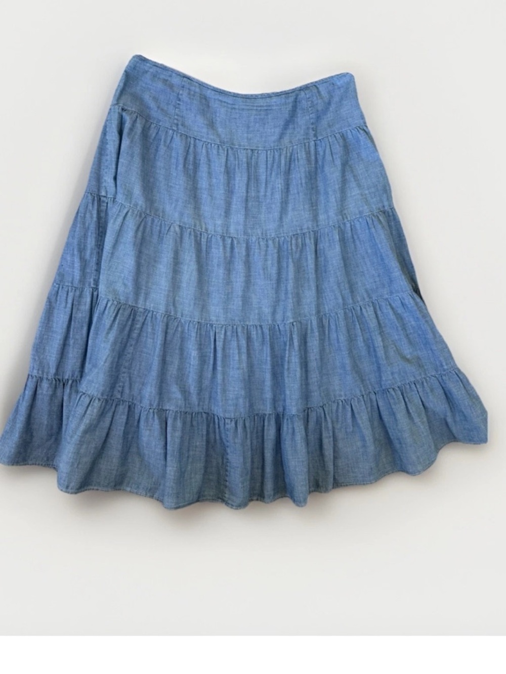 Lauren Ralph Lauren Tiered Denim Midi Skirt 12P Boho Western Prairie Peasant